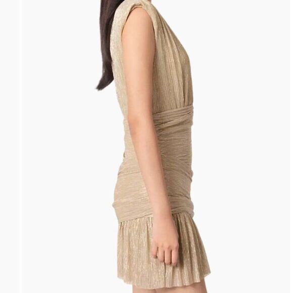 Maje Gold lame wrap top event dress size 40 (Large)  Repaired - Picture 4 of 15